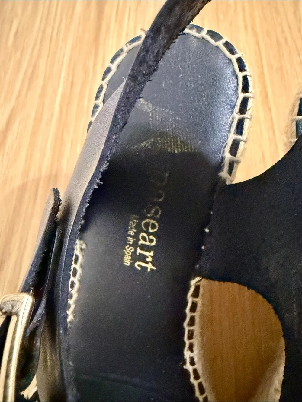 Paseart Black T-Strap Espadrille Wedge Sandals with Padded Sole, Size 39/8.5
